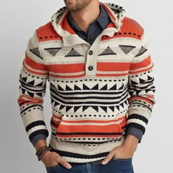 Plānas Vīriešu Džemperis Rudens, Ziemas 2020 Jauno Gadu Džemperis Lielajam Ikdienas Kabatas Kapuci Krāsu Bloku Trikotāžas Džemperi Ar Garām Piedurknēm Topi