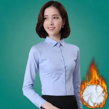 Plānas / plīša rudens / ziemas jauno balto sieviešu krekls ar garām piedurknēm korejas slim fit gadījuma darbu, valkāt siltu kreklu profesionālās valkā
