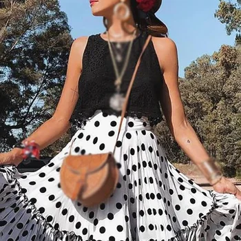 Polka Dot Maxi Pludmales Svārki Sievietēm Gadījuma Zaudēt Plus Izmēra 5XL Kroku Mežģīņu Svārki 2020. Gada Rudenī Šiks Modes Eleganti Svārki