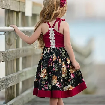 Populāri Eiropas un Amerikas meitenes printed kleita bērnu īsu priekšējo un ilgi atpakaļ, neregulāra modes zeķu kleita