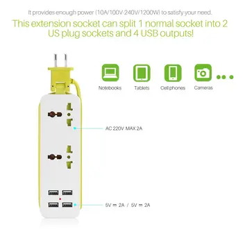 Portable1/2 Kontaktligzdai Ceļojumu Jaudas Sloksnes Adapteris Surge Protector 4 Smart USB Porti Darbvirsmas Sienas Lādētāju Stacijas 5ft pagarinātāju
