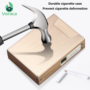 Portatīvo Alumīnija Sakausējuma Cigarešu etvija Kastes Turētājs ar USB Lādējamu Pretvēja Šķiltavas 2 In 1 Elektroniskās Smēķēšanas Piederumi