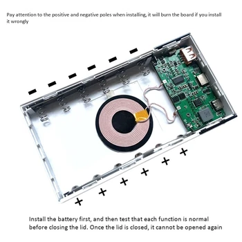 Power Bank Box Bezvadu Lādēšanas 6X18650 Akumulatoru DIY Smart Maksas Fast Charger ar Smart LED Displejs