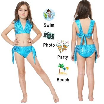 PrettyGirl Bērniem Peldēšanas Nāru Astes Meiteņu Peldkostīms Bikini peldkostīms Kleita Sirēna Cosplay Kostīmu var pievienot Monofin