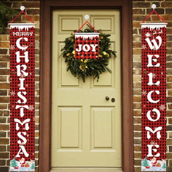 Priecīgus Ziemassvētku Rotājumi Mājas Durvīm Banner Karājas Ziemassvētku Rotājumi Laimīgu Jauno Gadu