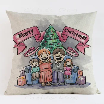 Priecīgus Ziemassvētkus karikatūra Santa Claus ģimenes apdare, mājas, māju Pusi spilvens segums spilvendrānā Krēsls, dīvāns bērniem drauga dāvanu