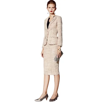 Profesionālās uzvalks tvīda žakete + svārki Vizuļi flash auduma pavasara / rudens sieviešu jaka Biznesa dāmas 2 gabals svārki uzvalks