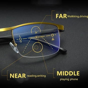 Progresējoša Multifokāla Lasīšanas Brilles Pusi Rāmis Metāla Vecuma Tālredzība Brilles Anti Zilā Gaisma Laukumā Brilles Vīriešiem Gafas Dioptrijas+4