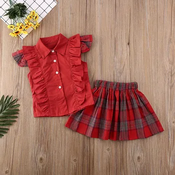 Pudcoco Jaunākās Modes Baby Toddler Meitene vienkrāsainu Apģērbu bez Piedurknēm Savirmot Topi Pledi Mini Svārki 2gab Apģērbs Apģērbs