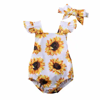 Pudcoco Saulespuķu Bodysuit par Jaundzimušā bērna Baby Girl Ziedu Jumpsuit Galvu Vienu Gabalu Apģērbs Apģērbs