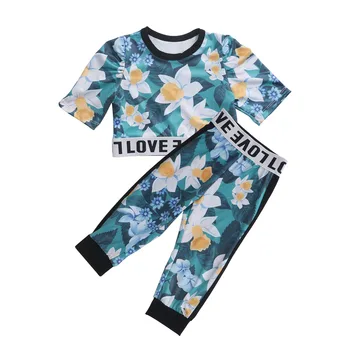 Pudcoco Toddler Baby Girl Apģērbu Vasaras 2020. Gadam Īsām Piedurknēm Ziedu Drukāt Crop Topi Garas Bikses 2gab Apģērbs, Apģērbu Tracksuit Komplekts