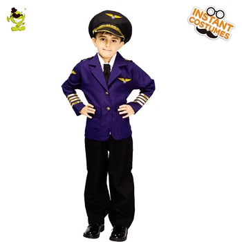 Purima svētkiem, Bērnu Zila Aviolīniju Pilotu Tērpi Bērniem Tērps ar Cepuri Cosplay Vienotos par Karnevāla Puse
