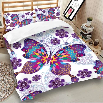 Purpura Tauriņš Gultas komplekti Modes Dzīvnieku Sega sedz, Spilvendrānas Dvīņu Queen Izmēra gultas veļa, mājas tekstila 3pcs