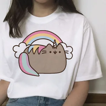 Pusheen sieviešu t krekls kawaii sieviešu t kaķis karikatūra harajuku grafikas 90s ulzzang topi, t-kreklu femme korejas estētisko smieklīgi