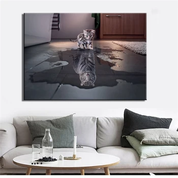 Pārdomas par Kaķi ir Kā Tīģeris Iespiests Plakāts Mūsdienīga Sienas Māksla, Audekls Gleznošanai Izdrukas uz Audekla Mājas Dekoru, Bez Rāmja