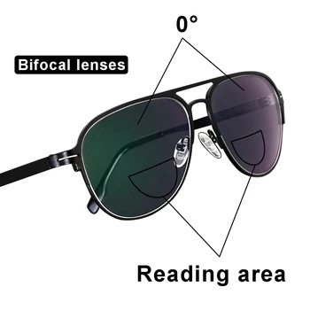 Pārejas Saulesbrilles Photochromic Bifocal Lasīšanas Brilles Vīriešiem Optisko Hyperopia Metāla Rāmis Aviācijas brilles UV400