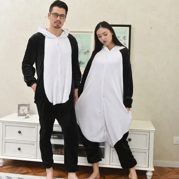 Pāriem, Dzīvnieku Panda Dinozauru Pidžamu Onesies Vilnas Miega Lounge Sleepwear Gudrs Lemurs Karikatūra Pyjama Kopumu, Ziemas 2020