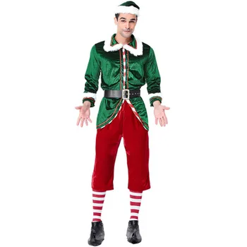 Pāris Ziemassvētku Cosplay Kostīmu Vīriešu, Sieviešu, Ziemassvētku Vecīša Tērps, Zaļš, Sarkans Sexy Kleita Pieaugušo Iedomātā Cosplay Cepuri Kleita 