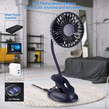 Pārnēsājams Mini Clip Sport Fan,3 Ātrumu Iestatījumi,Elastīgu Bendable Usb Lādējamu Akumulatoru Darbināmas Kluss, Rakstāmgalds, Ventilators, Par Mājām,Par