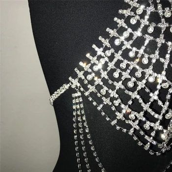 Pārspīlēts Redzēt Cauri Bikini Komplekts Pavada Spīdīgu Diamante Dobi No Metāla Krūšturis Kultūraugu Top Karstā Biksītes Piejūras Dāma Šiks Biquini Komplekts
