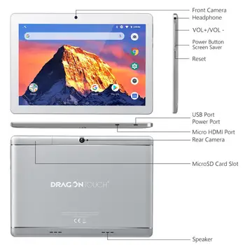 Pūķis Touch K10 10 collu Android Planšetdatoru kopā ar 2GB RAM, 16GB Quad Core Android 8.1 IPS HD Displeju Micro HDMI GPS FM Zīmola Planšetdatoru