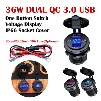 QC 3.0 36W USB Lādētāju, Ātrais Lādētājs Motociklu Dual Auto USB Lādētāja Ligzda LED Displejs ar Vāciņi Kravas automašīnu Laivu LTV DVR, GPS