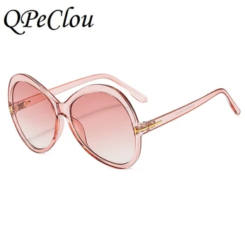 QPeClou Jaunu Modes Lielgabarīta Apaļas Saulesbrilles Sieviešu Zīmolu, Dizaineru, Vintage Super Lielas Krāsu, Saules Brilles Sieviešu Liels Rāmis Toņos