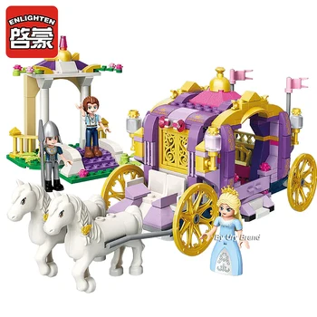 Qman 2605 Draugiem Sērijas Princese Leas Grezns Violeta Pārvadājumi, 3 Skaitļi Zirgu DIY Izglītības Celtniecības Bloki, Rotaļlietas Meitenēm