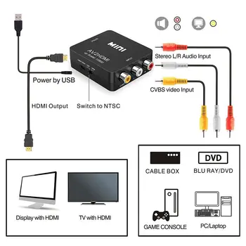 RCA, HDMI, 1080P Mini RCA Composite CVBS AV HDMI Video Audio Converter Adapteris Atbalsta PAL/NTSC ar USB Maksas Kabeli fo