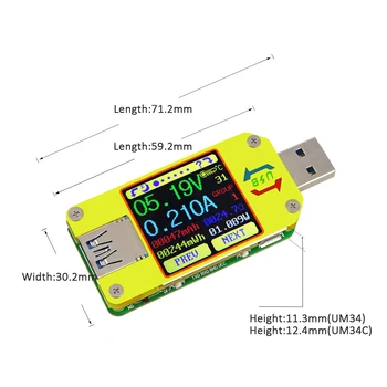 RD UM34/34C Voltmetrs Ampermetr USB Testeri 3.0 Tipa C Sprieguma, Strāvas Mērītāja Akumulatora Uzlādes Kabeli Pretestība Pretestība Krāsu LCD