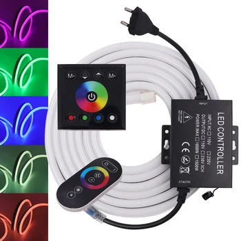 RGB LED Slokšņu 110V, 220V Sienas Touch RF Tālvadības Neona Gaismas Duālo Kontroli, Elastīgu LED Lentes, Lentas Ūdensizturīgs RGB Neona Zīme Dekors