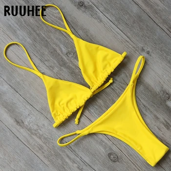 RUUHEE Brazīlijas Bikini, Peldkostīmi, Sieviešu Peldkostīms Cietā Mikro Bikini Komplekts peldkostīms 2018 Zems Viduklis Beachwear Sexy Peldēšanas Tērps