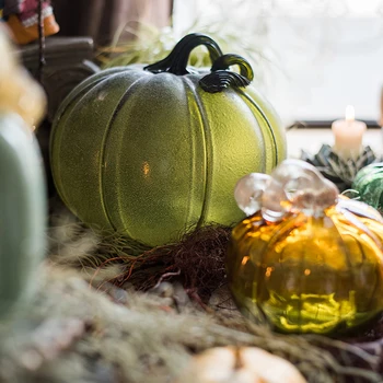 Radošas Krāsu Stikla Ķirbju Figūriņas Roku Izpūstas Amatniecības Dekoratīvi Dārza Halloween Dekorēšanai Dāvanu Augļi Miniatūras