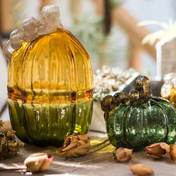 Radošas Krāsu Stikla Ķirbju Figūriņas Roku Izpūstas Amatniecības Dekoratīvi Dārza Halloween Dekorēšanai Dāvanu Augļi Miniatūras