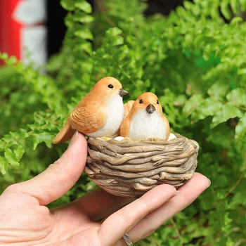 Radošā Imitētu putnu Āra dārza dekorēšana Mini Jauki putnu ligzdu Dzīvnieku miniatūras figūriņas Amatu mājas dekorēšanai Dāvanas