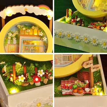 Radošā Mini Nakts Gaisma DIY Koka Dollhouses Komplekts Samontēti Miniatūru Mēbeles Leļļu Nams Rotaļlietas Bērniem Pieaugušo Dāvanas