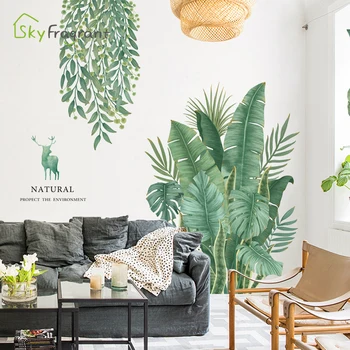 Radošā sienas uzlīmes istabas dekorēšanai mājas zaļās lapas svaigas ins uzlīmes pašlīmējošās guļamistaba dceor dzīvojamās istabas sienas dekors