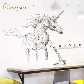 Radošā sienas uzlīmes pašlīmējošās personības ģeometriskā unicorn zirgu guļamistaba dekors dzīvojamā istaba apdares interjera uzlīmes