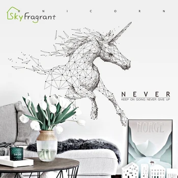Radošā sienas uzlīmes pašlīmējošās personības ģeometriskā unicorn zirgu guļamistaba dekors dzīvojamā istaba apdares interjera uzlīmes
