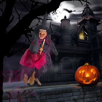 Ragana Karājas Apdare Halloween Aksesuārus Liela Balss Kontroles Braukt Slotu Ragana Karājas Apdare Ar Skaņu Un Sarkanā Gaismas