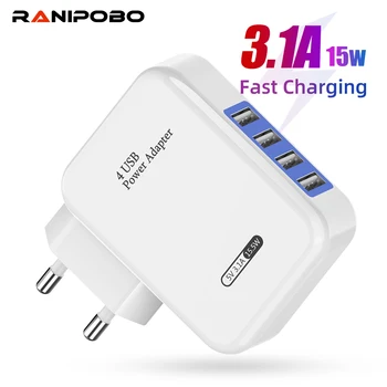 Ranipobo 5V 3.1 Maksas Fast Charger 4 Porti ES MUMS Plug Vairākas Sienas Adapteri ar USB Smart Uzlāde iPhone, Android Mobilais Tālrunis