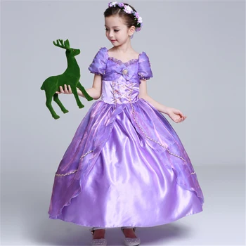 Rapunzel Kleita Meitenēm Dzimšanas dienas svinības Tangled Ziemassvētku Karnevāla Kostīms ar Ziedu Meitenēm, Violeta Princess Tērpi Zīdainim Parūka