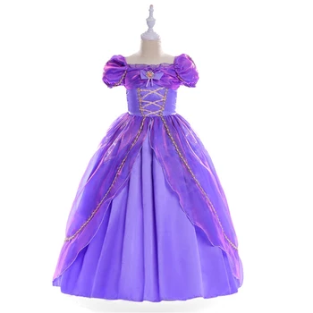 Rapunzel Kleita Meitenēm Dzimšanas dienas svinības Tangled Ziemassvētku Karnevāla Kostīms ar Ziedu Meitenēm, Violeta Princess Tērpi Zīdainim Parūka