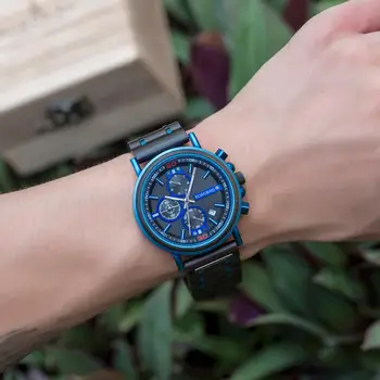 Reloj hombre BOBO PUTNU Koksnes Zilā Skatīties Vīriešu Top Zīmola Luksusa Kvarca rokas pulksteņi Chronograph Militāro Pulksteņi Tēva Diena Dāvanu