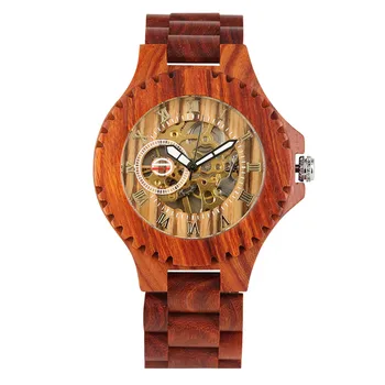 Reloj masculino Luxury Self-Vēja Mehāniskās Vīriešu Skatīties Pilnu Sarkanā Koka Rokassprādze Cilvēks Automātiski Hronometrs, Locīšanas Aizdare Jaunu 2019