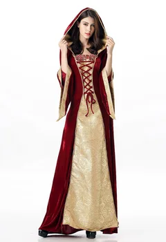 Renesanses viduslaiku kleitas violeta sieviešu Drēbes gothics meitenēm Princese Queen Samta Meitene Halloween Kostīmu Kapuci cosplay