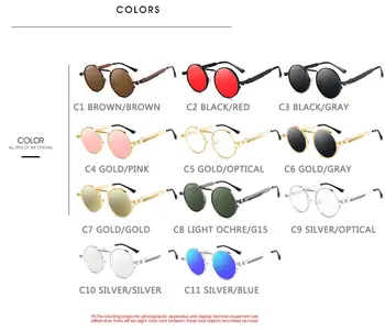 Retro Apaļas Saulesbrilles Vīriešiem, Sievietēm Zīmola Dizainere Punk Stila Pretvēja Metāla Rāmis Vintage Saules Brilles Oculos De Sol