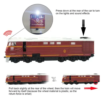 Retro Lējumiem Dongfeng Lokomotīves Vilciena Pull Atpakaļ Modelis ar LED Skaņas Bērniem Rotaļlietas