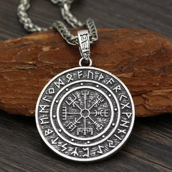 Retro Ziemeļvalstīm Odin Rune Amuletu Kompass, Kaklarota, Kulons Vīriešu Augstas Kvalitātes Metāla Amuletu Rotaslietas