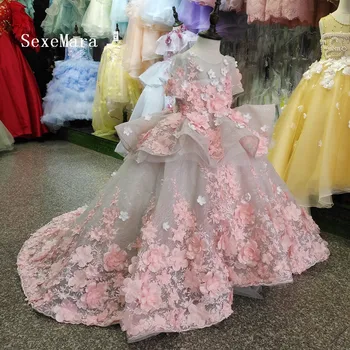 Reālā situācija Puķu Meitene Kleitas, balles Kleitas 3D Ziedi Aplikācijas Mežģīnes Princese Gājienā Kleitas, Bērnu Dzimšanas dienas svinības Drēbes
